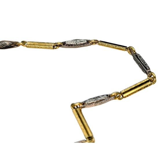 Antique Art Deco Simmons 14" Ornate Link Two Tone Gold Filled Pocket Watch Chain - Picture 5 of 12